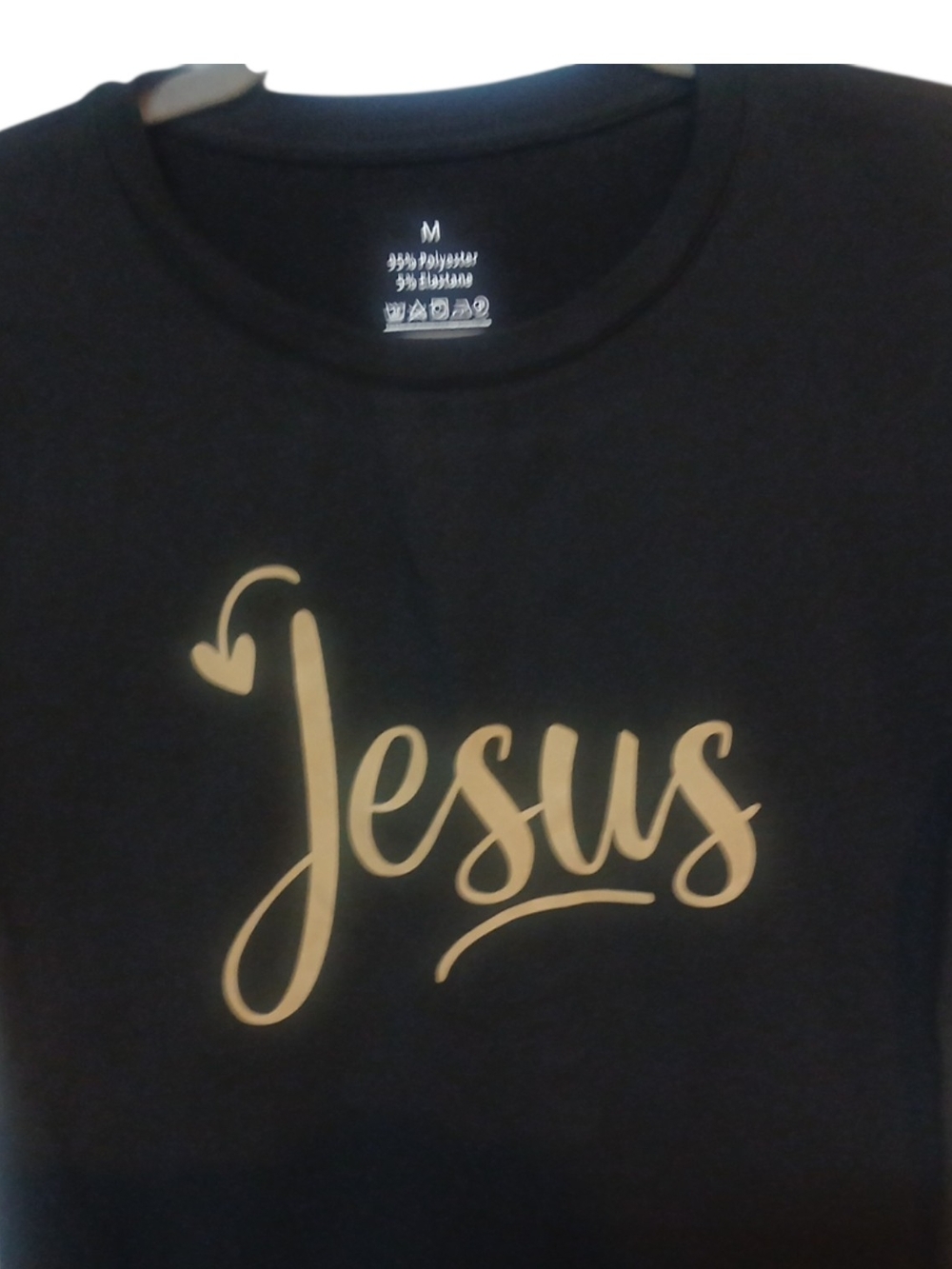 Access -Ladies Black Graphic Designed Short Sleeve Tee Shirt. Jesus across front - Picture 8 of 10